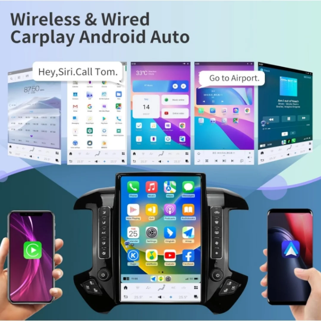 14.5 بوصة لسيارة شيفروليه سيلفرادو 2013-2019 جي إم سي سييرا 2014-2020 صوت 2 din جهاز استقبال أندرويد نمط عمودي أوتوماتيكي متعدد الوسائط DVD #4