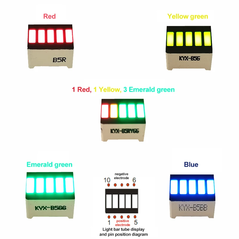 10PCS 5 Segment Bar Graph LED Display Module Ultra Bright Multi-color Red Green Blue Yellow White Colors Bar-Graph Module DIY