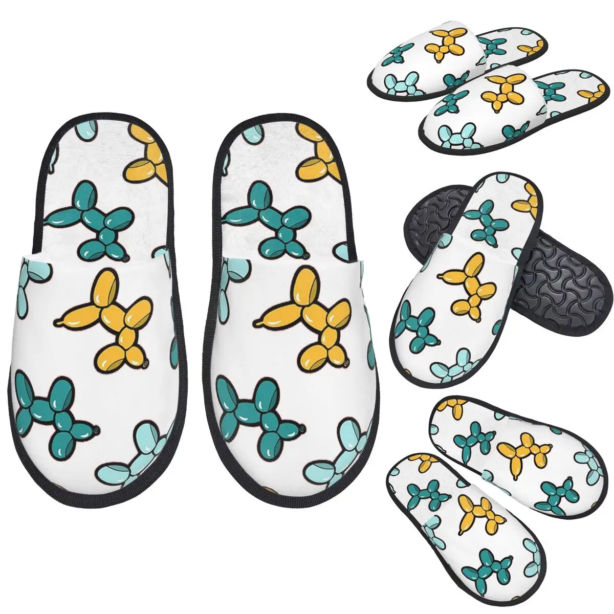 Custom Balloon Animal Dogs Pattern In Red Slippers Memory Foam Warm Soft Women House Slipper Indoor Fluffy Shoes