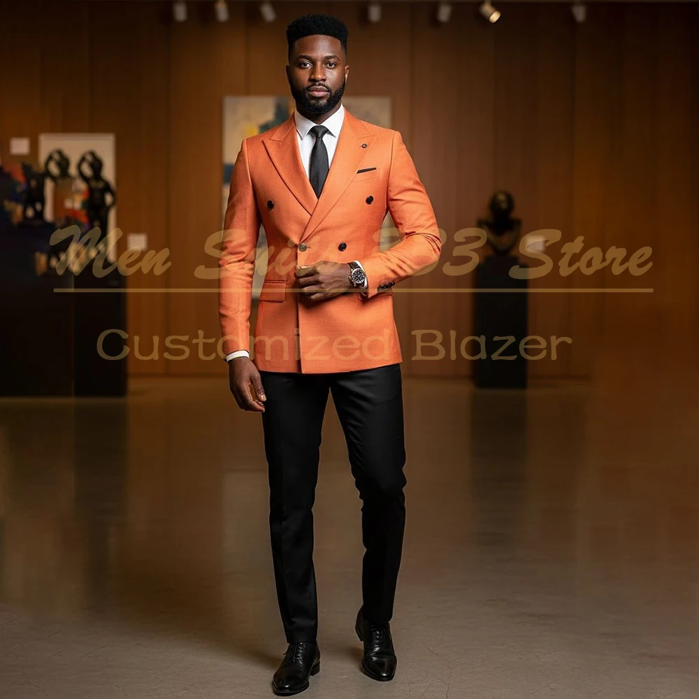 

Customzied Men's Suits Double Breasted Peak Lapel Slim Fit 2 Piece Jacket Pants Sets High Quality Prom Party Male Clothing
