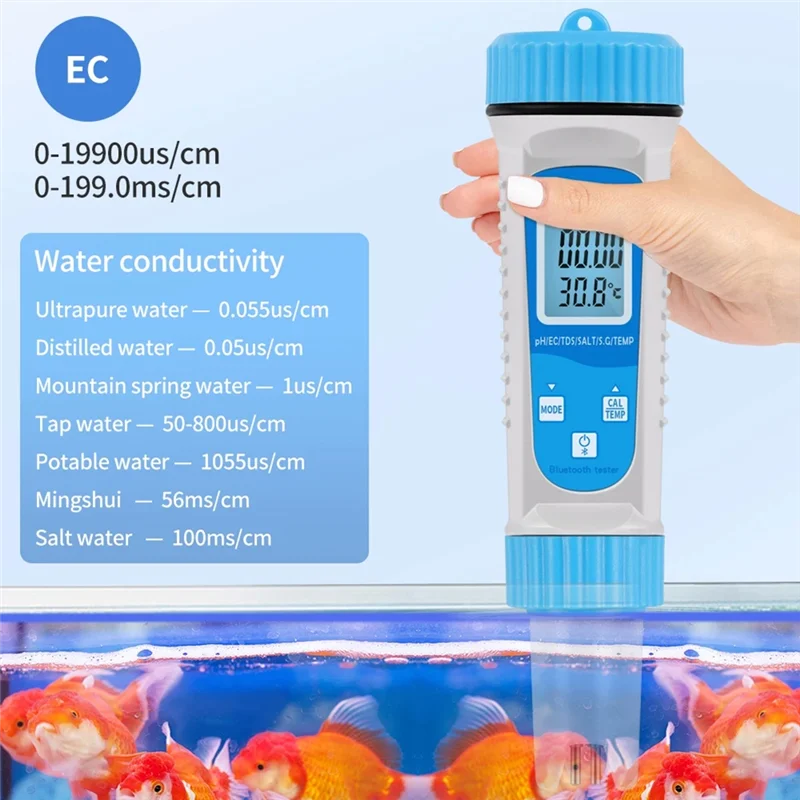A19F-Bluetooth 6-In-1 TDS Meterเครื่องทดสอบน้ําดิจิตอลEC TDSเกลือSGอุณหภูมิPH Meter Aquarium Water Testerติดตั้งง่าย