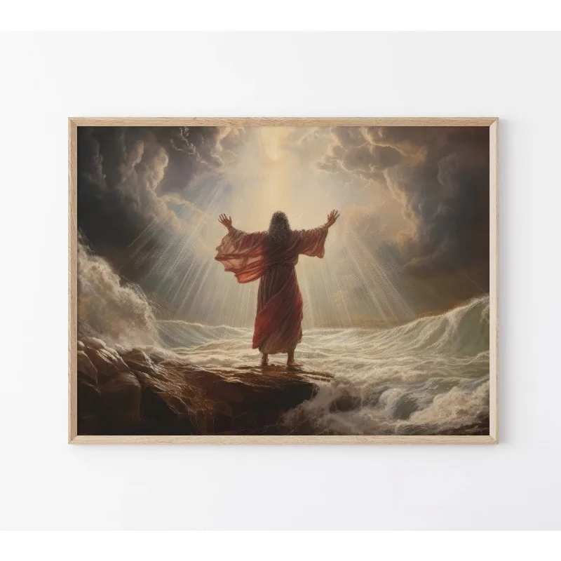 (No frame)Classic Moses Parting The Red Sea Posters Jesus Christian Gifts Bible Prints Canvas Wall Art Pictures Home Living R
