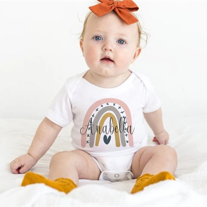 Personalized Baby Bodysuit Rainbow with Name Infant Jumpsuit Boys Girls Outfits Romper Custom Toddler Clothes Baby Shower Gift