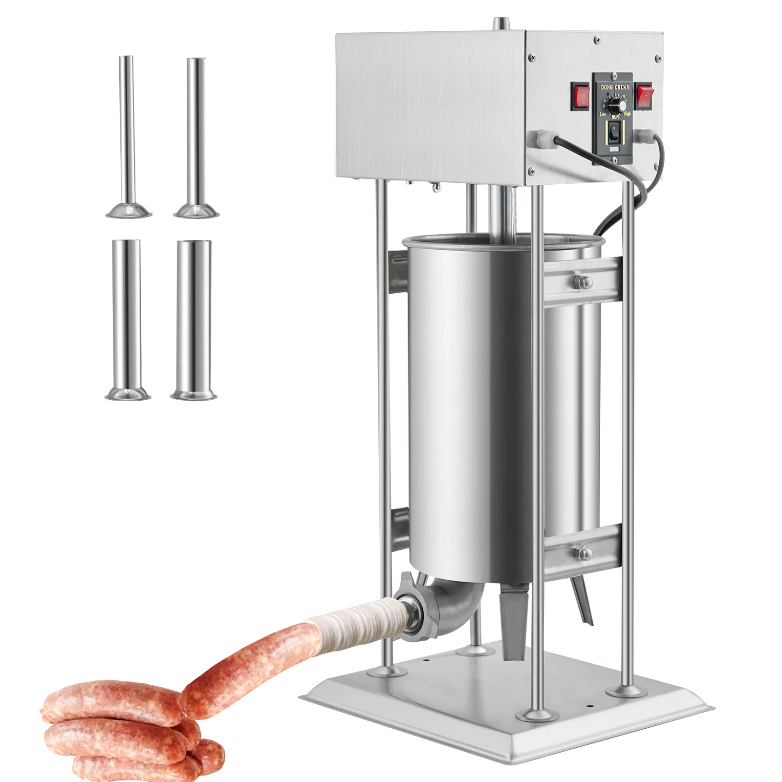 15L Electric Vertical Sausage Stuffer Powerful Stainless Steel Making Sausage Machine Commercial Grade with 4 Filling Funnel