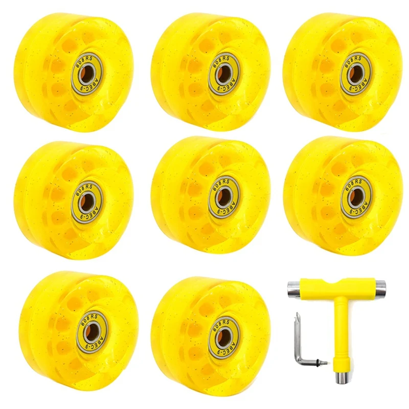 AA79 New 8 Pack 32 X 58Mm 82A Roller Skate Wheels With Bearing,With Multi-Function Skateboard Roller Skating Accessories