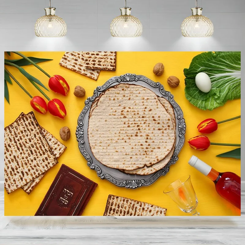 Passover Jewish Backdrop Traditional matzah Food Book Hebrew Photographic Background Holiday Party Decorations Banner