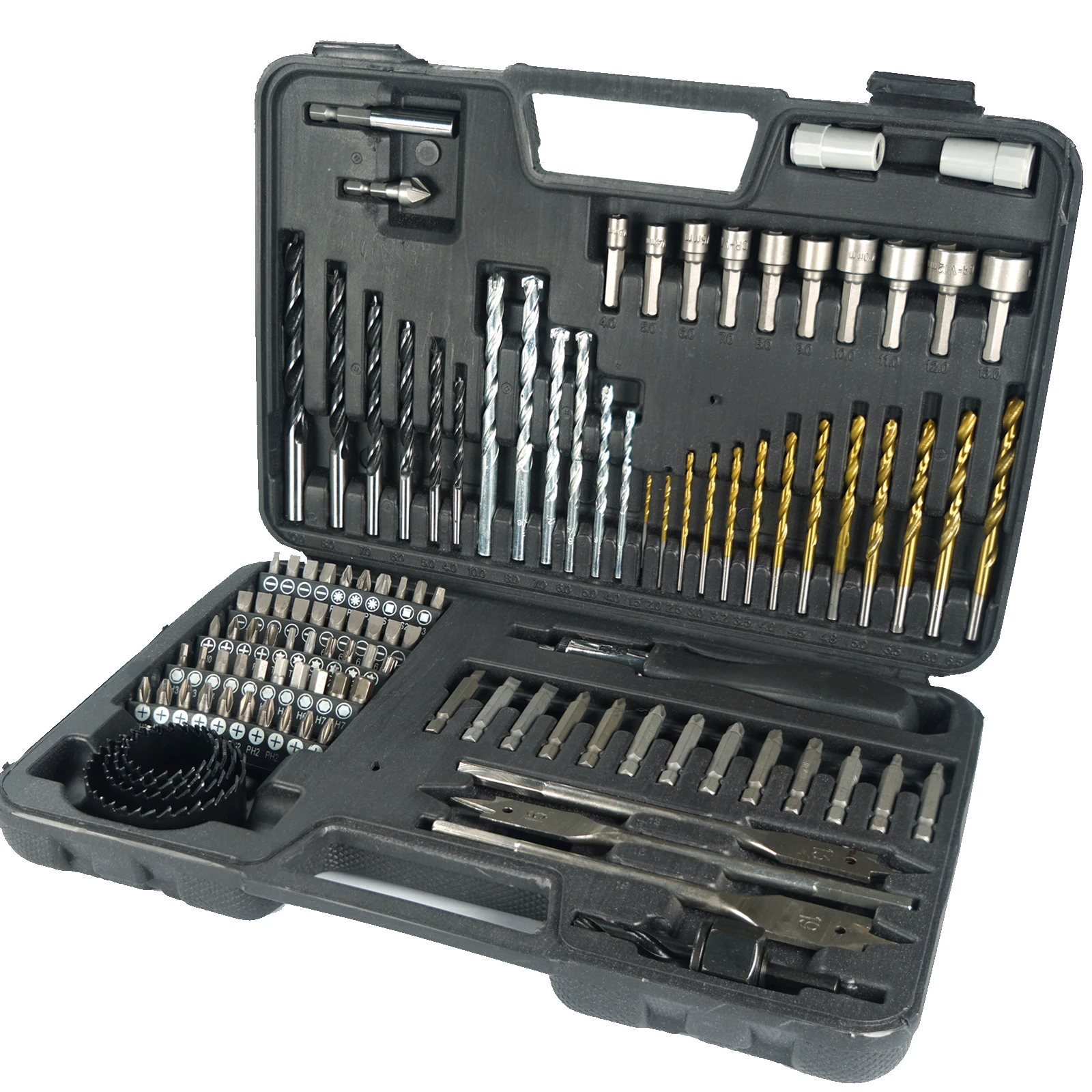 111 Pcs Tool Set Multifunctional Woodworking Tools Twist Drill Batch Screwdriver Woodworking Drill Flat Drill Hole Opener Set