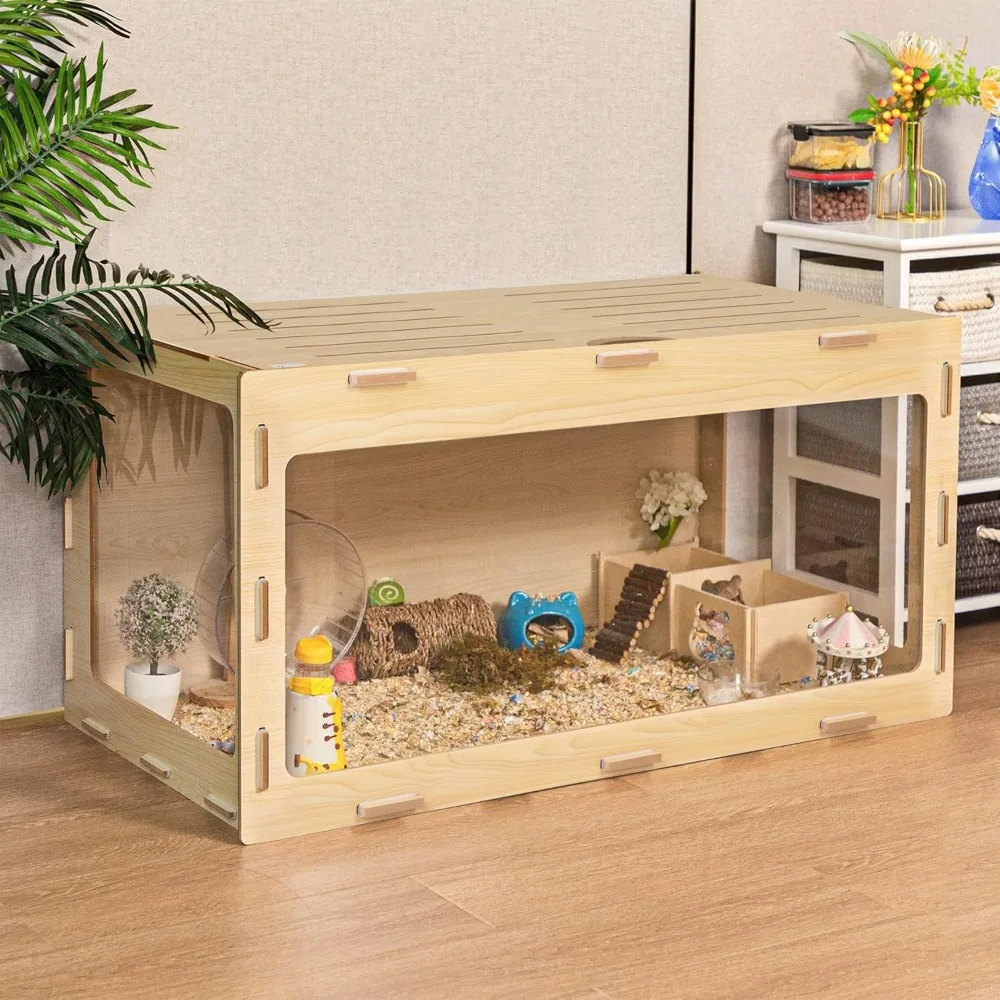 

Wooden Hamster Cage Chewproof, Bigger World - 32 Large Hamster Cages and Habitats, Openable Top & 3 Side Acrylic Sheets,