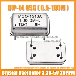 Oscilador de cristal activo Rectangular de tamaño completo, oscilador DIP-14 1M, 1MHZ, 1.000MHZ, 3,3 V-5V, Compatible con 15PF, 20PPM, 2 piezas