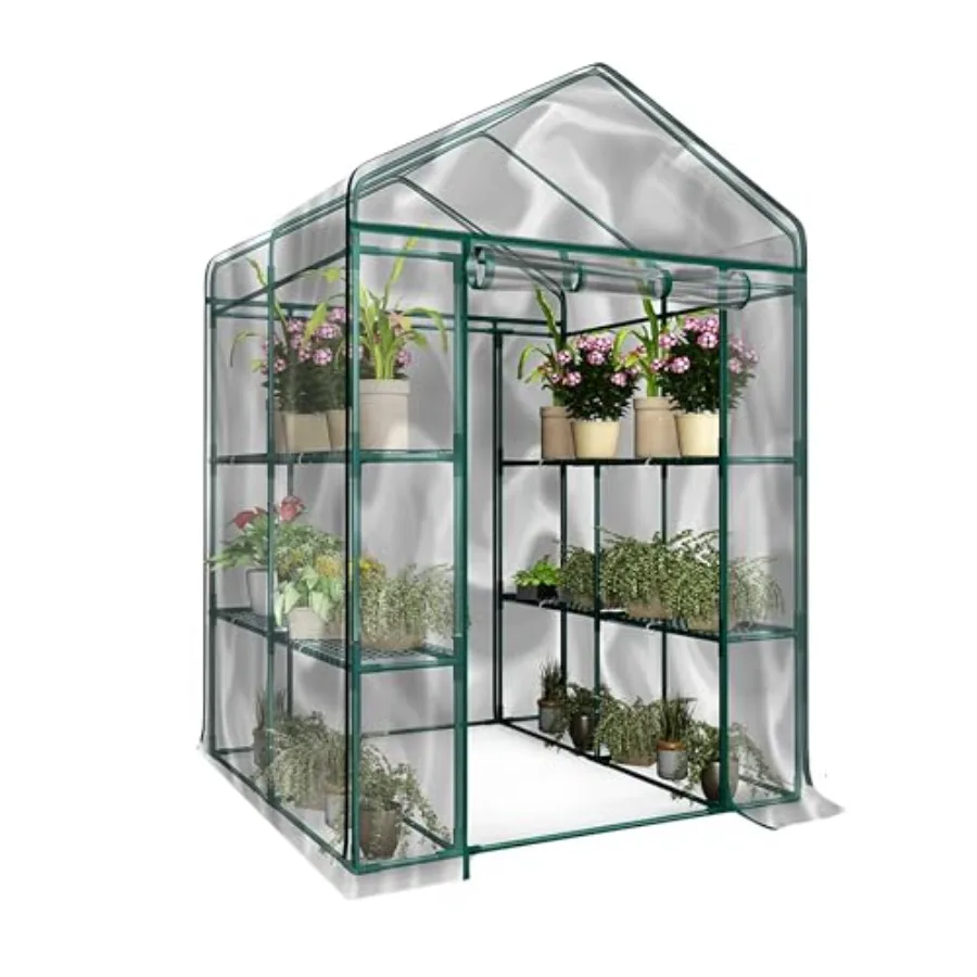 Greenhouse - Walk in Greenhouse with 8 Sturdy Shelves and PVC Cover for Indoor or Outdoor Use - 56 x 56 x 76-Inch Green House b