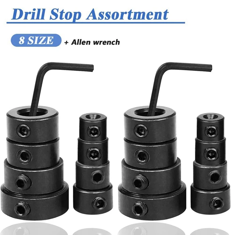 8Pcs Drill Depth Stop Collar Limite Rings, Adjustable Dowel Shaft Chuck Positioner Locator For Drill Consistent Drilling