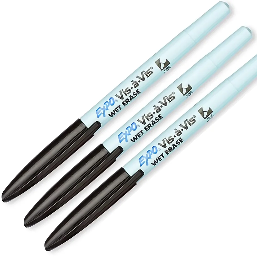 

3pcs Sharpie EXPO Vis-à-Vis Wet Erase Markers, Fine Point Black Marker Pen Overhead Transparency Markers