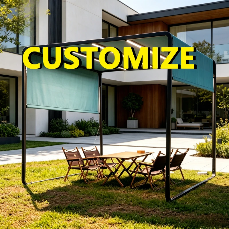 Any Size Custom LED Strip Aluminum Patio Gazebo Double Adjustable Side Blades Waterproof UV Block Villa Backyard Outdoor Canopy