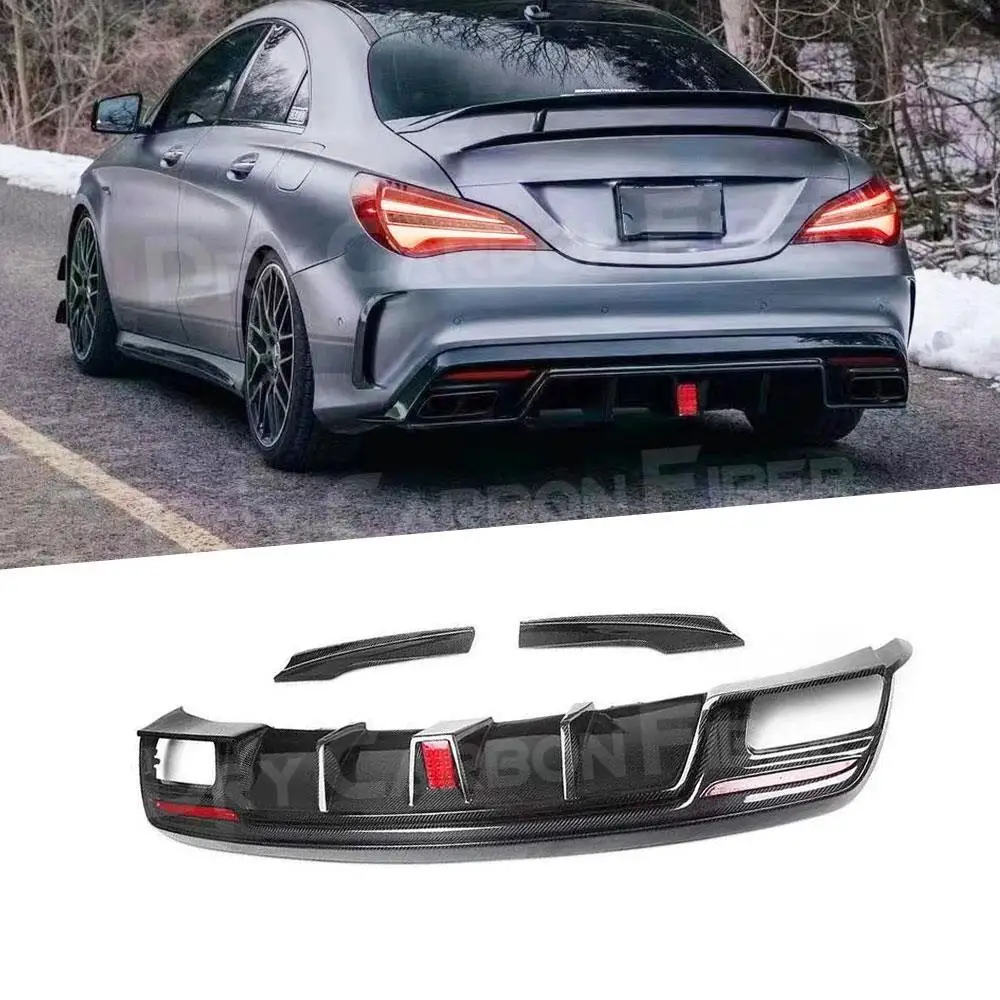 Carbon Fiber Rear Bumper Diffuser With Led Light Side Splitters For Benz CLA Class W117 CLA200 CLA250 CLA260 CLA45 AMG 2013-2018