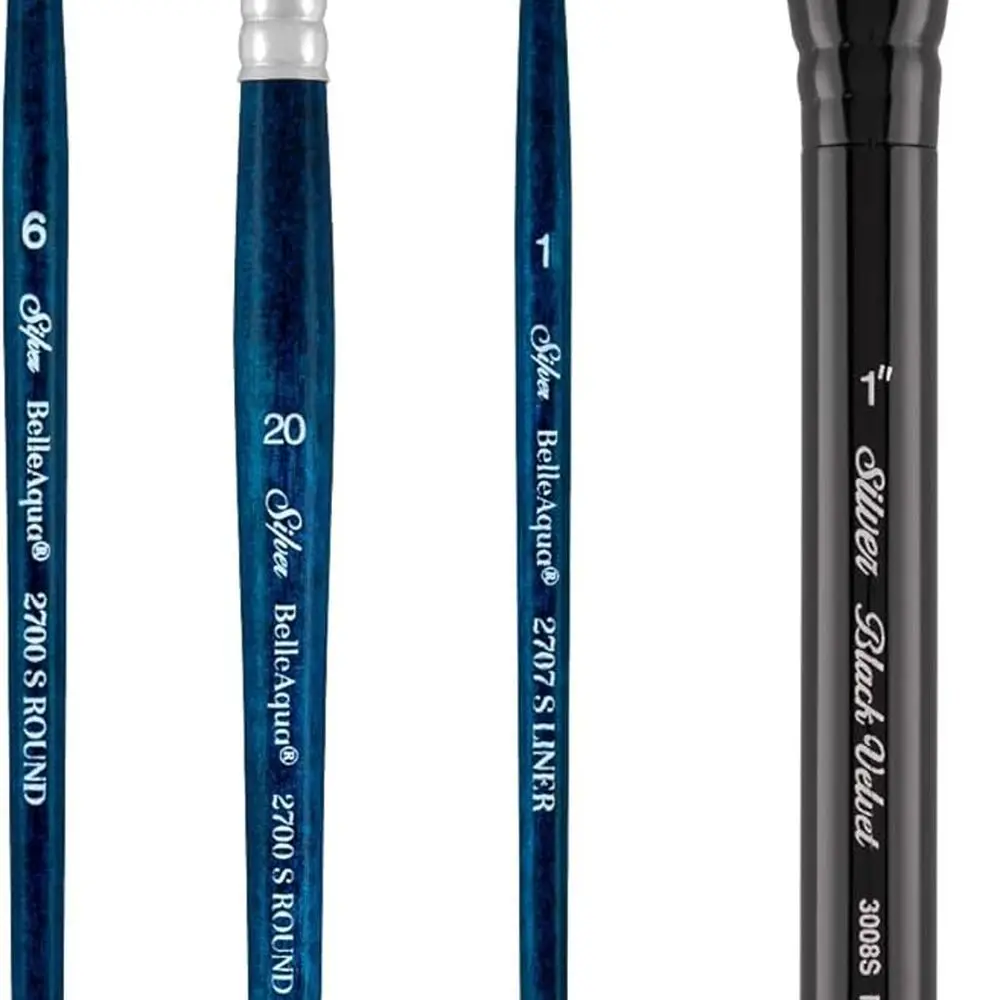 

9911S Johnny Thomas 4pc Essential Watercolor Brush Set, Soft Natural and Synthetic Mixed Blend Fine Point Fibers Professional Ar