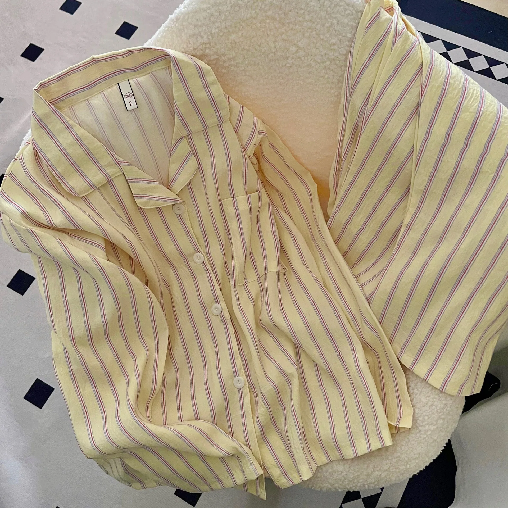 New Spring and Autumn Women's Pajamas, Simple Striped Button-Down Long-Sleeve Top with Loose Long Pants, Women's Homewear Set