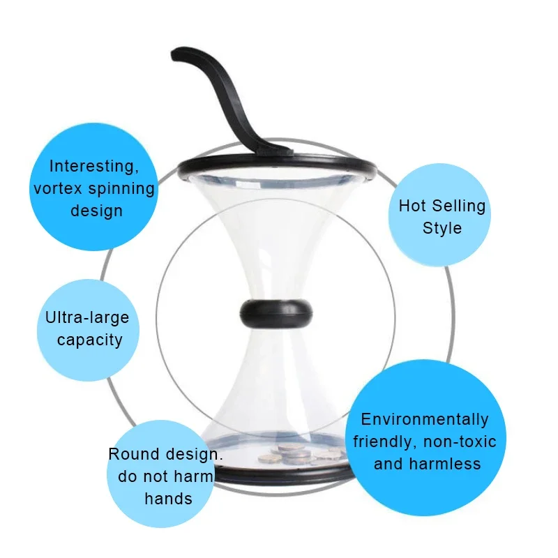 Rotating Coin Piggy Bank, Decompression Vortex Funnel Transparent Spinning Coin Siphon Pot, Kids Gift Money Saving Toy Box