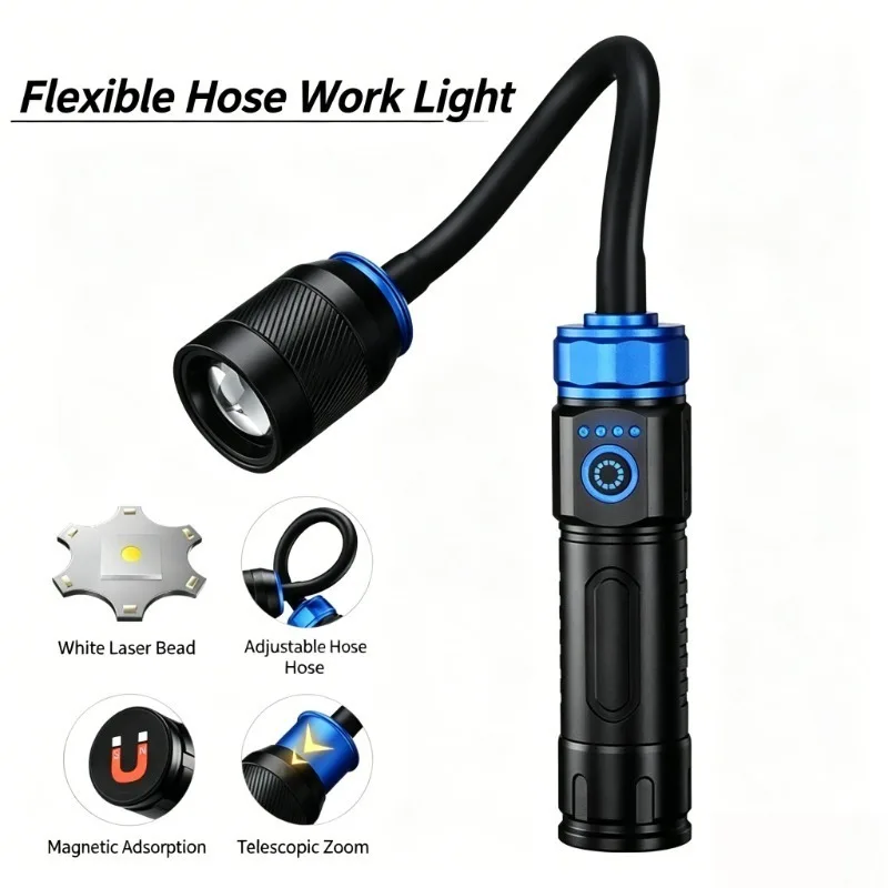 Bendable Strong Light Flashlight TYPE-C Charging Zoom Portable Magnetic Work Light 360 ° Illumination Outdoor Car Repair Light
