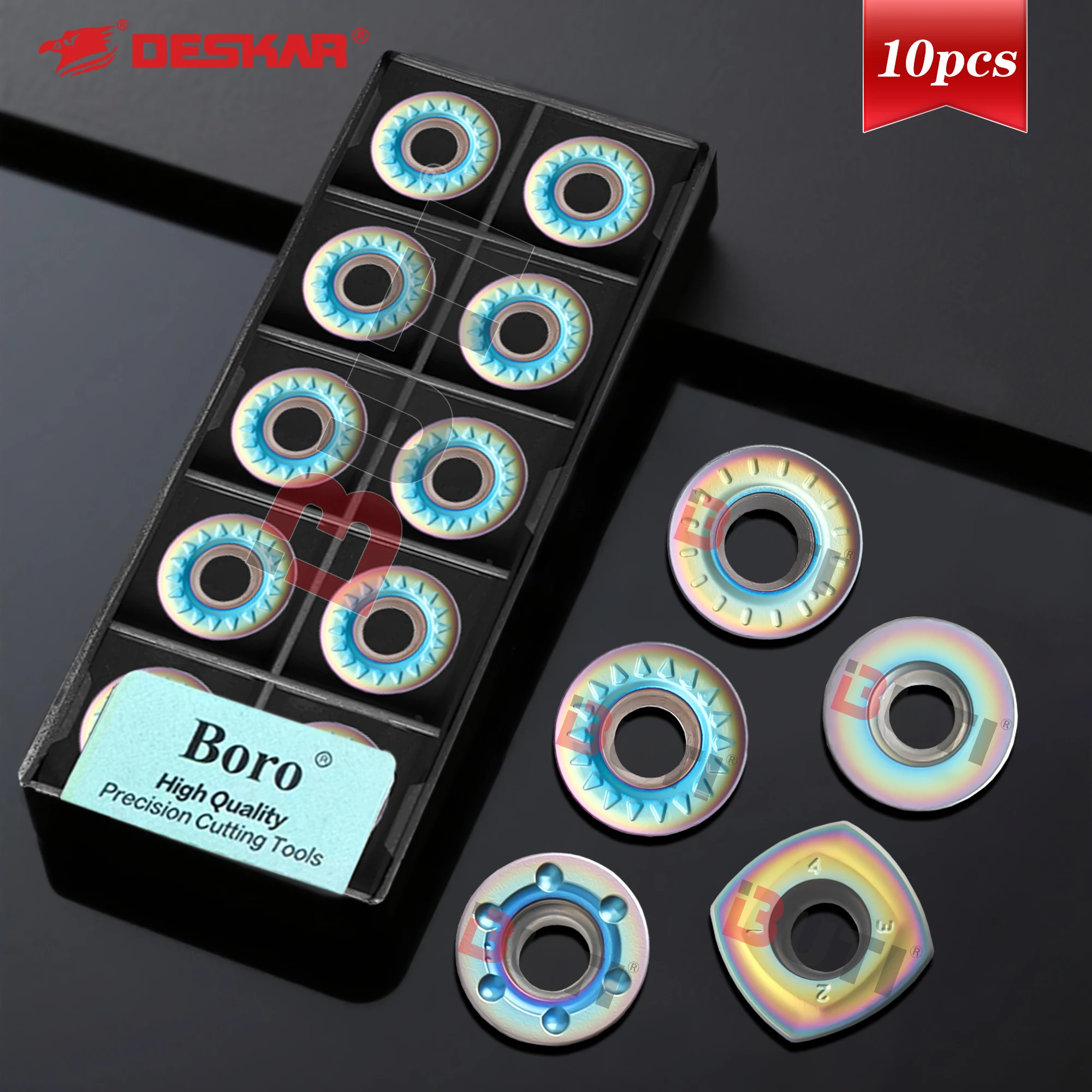 

RPMT1003MO-TT RDHX12T3MOT SDMT120512-PH SDMT150512-PH TF618 DESKAR Circular Quenched Steel Blade Seven Color Milling Cutter Tool