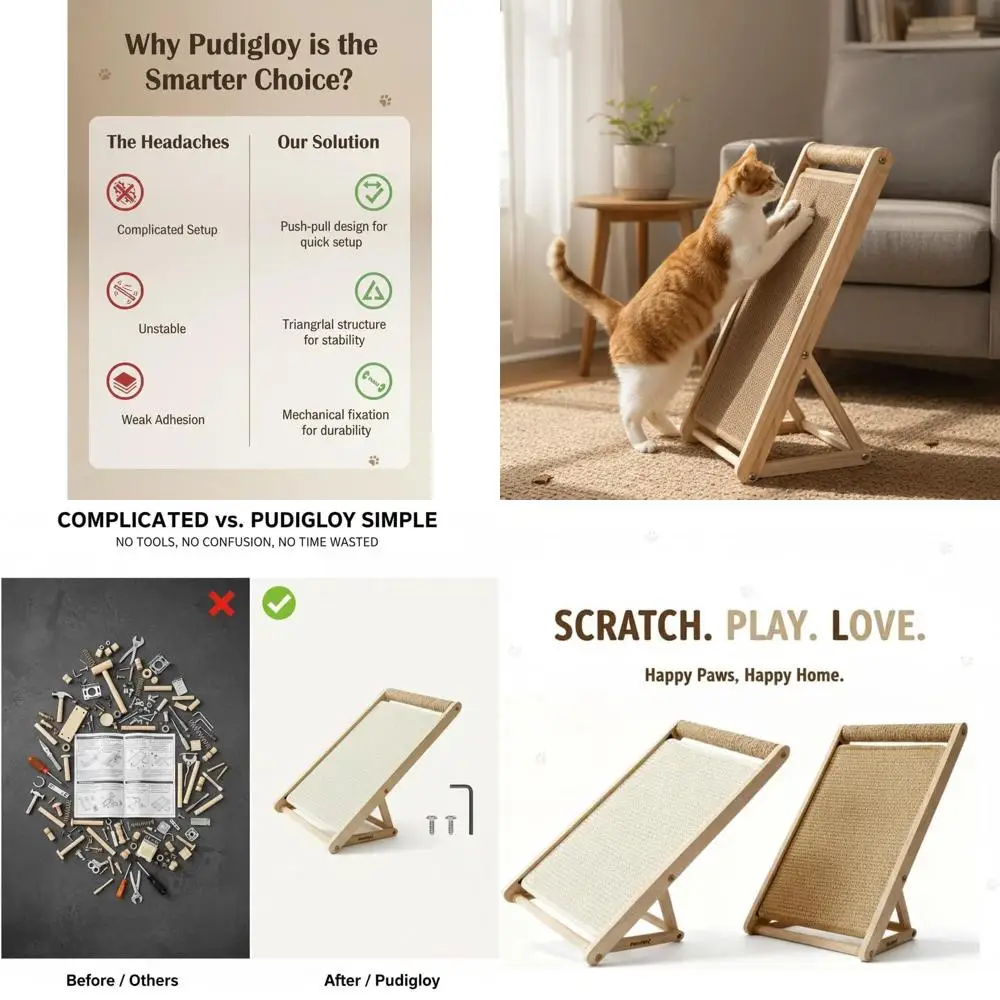 

Когтеточка для кошек со 100% сизалем, устойчивым e-образным дизайном, 2-ступенчатая сборка без инструмента, деревянная п 22 дюйма для защиты урма и сала, натуральный вход