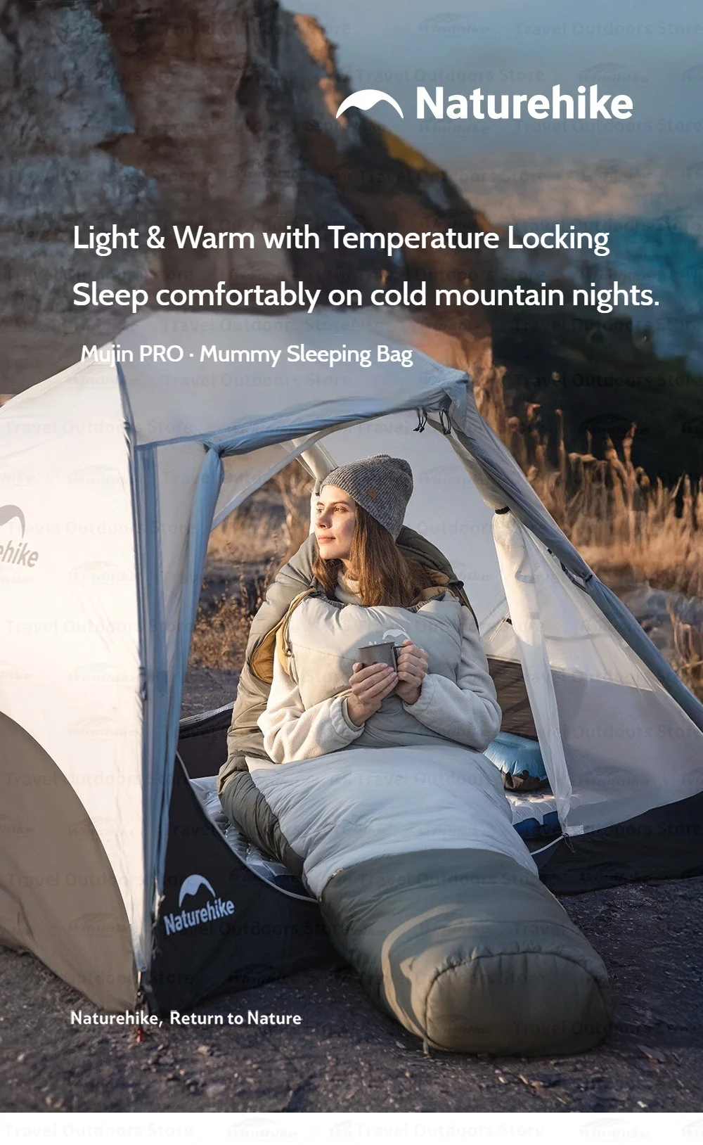 Naturehike Outdoor Warm Mujin PRO Mumienschlafsack für Männer und Frauen, leicht, für Camping, Wandern, Bergsteigen, Reisen, tragbar – Detail 1