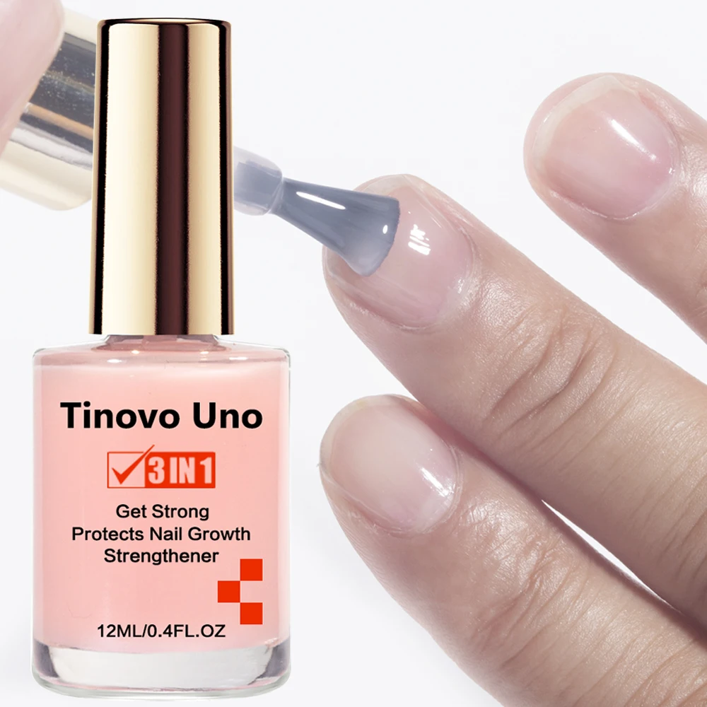 Tinovo Uno 3 IN 1 Nail Growth Strengthener Pink Normal Nail Polish Fast Dry 12ML Get Strong Repair Nail Care Hardener Manicure