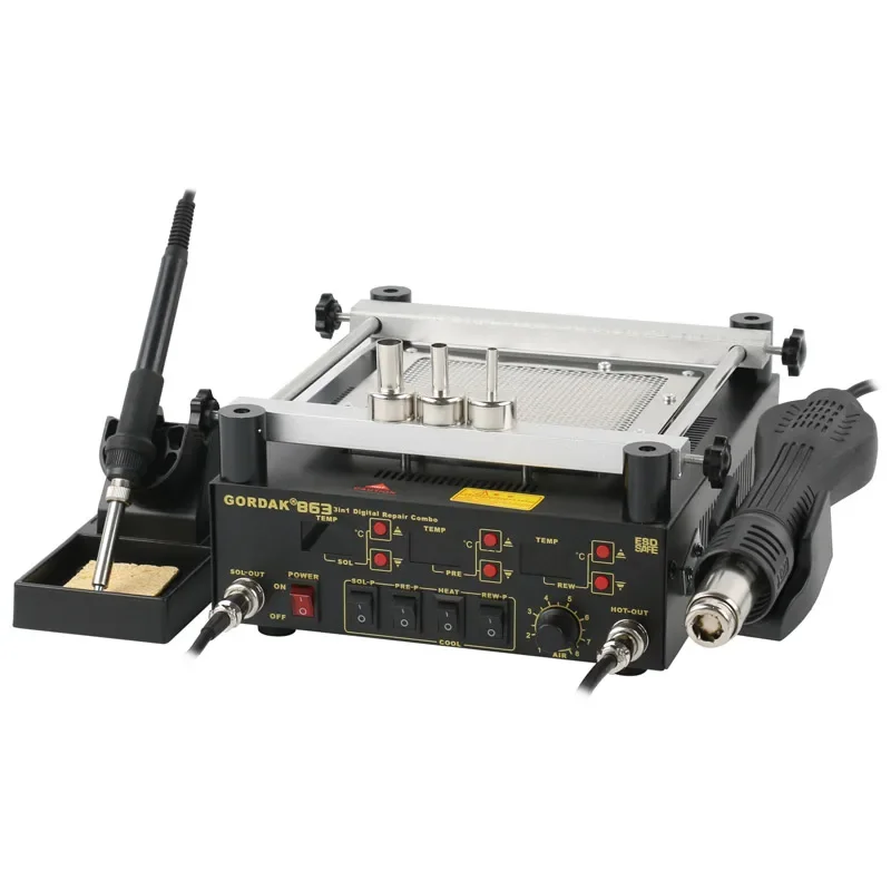 3 in 1 GORDAK 863 Digital Rework Station Soldering Iron BGA Desolder Hot Air Gun Heating Platform for PCB Welding Phone Repaired