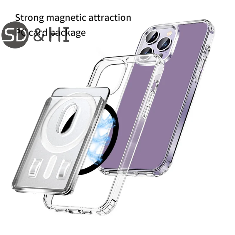 For Magsafe Transparent Magnetic Wallet Clip Phone Back Sticker For Iphone12Pro 13 14 Pro Max Macsafe Card Bag On Sleeve