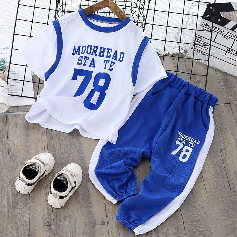 

Teenage Girl Clothes Set Summer Children Boy Letter Sport T-shirts and Side Stripe Pants Suit Kid Short Sleeve Top Bottom Outfit