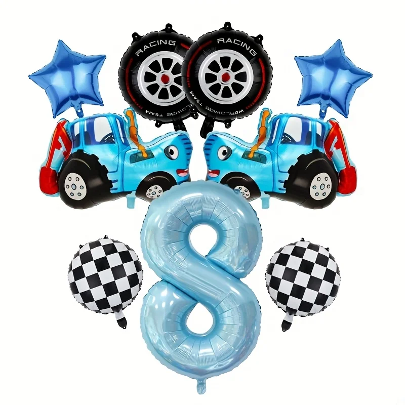 9 stücke Bauernhof Traktor Ballon Set Blau Digitale Folie Ballon Traktor Ballon Geburtstag Party Dekoration Lieferungen Baby Dusche Globos