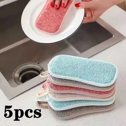 5pcs Double Side Dishwashing Sponge Dish Washing Brush Pan Pot Dish Clean Cloth Reusable Kitchen Scouring Pad Home Cleaning Tool