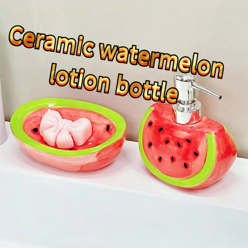 

1PC Watermelon Shaped Ceramic Dispenser Bottle For Hand Soap Laundry Detergent Bath Lotion Storage Creative Press Pump Bottle