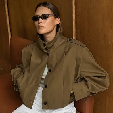 

New 2026 Female Casual Lapel Single Breasted Long Sleeve Solid Jackets Spring Elegant Lady Crop Outwears Women's Street Coat