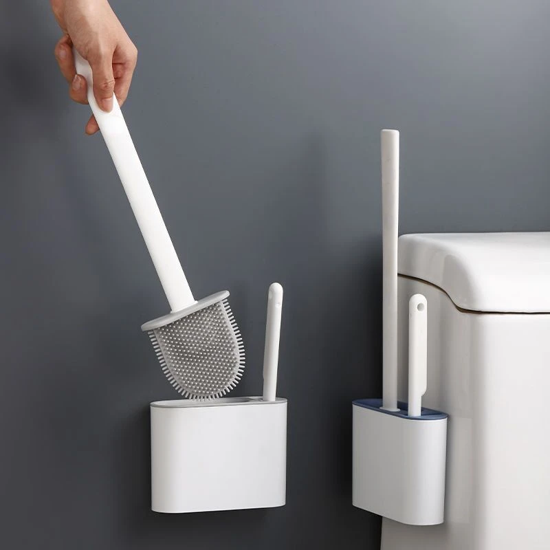 Support Adhésif Sans Perçage Brosse WC En Silicone Avec Support Adhésif - Sans Perçage, Design Canard, Nettoyage 360° Facile à Nettoyer
