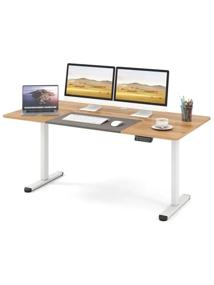 55 x 27,5 Zoll großer elektrischer Stehschreibtisch, ergonomischer Sitz-Steh-Schreibtisch in Naturholzoptik mit Memory-Controller, leisem Motor und Kabelführung, verstellbarer Computer-Schreibtisch
