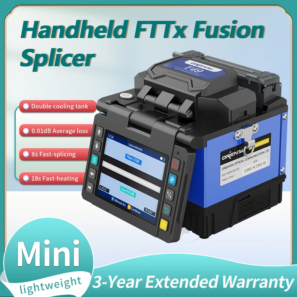 OrienTek FTTx T49 Fiber Optic Fusion Splicer , Core Alignment ARC Welding Machine with 8S Fast Splicing and 18s Heating Time 2