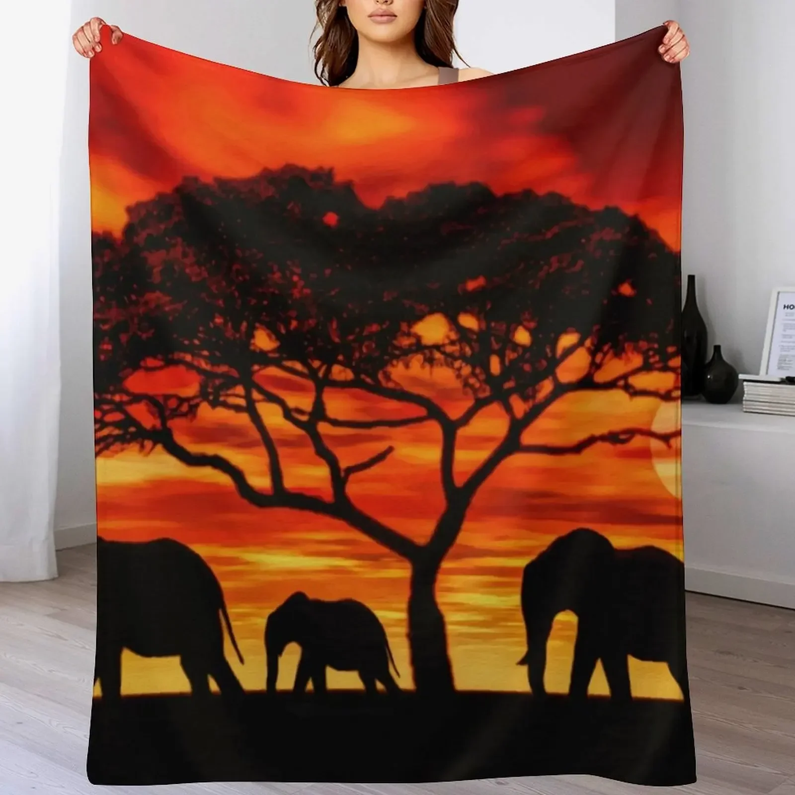 Одеяло с изображением слона и заката, теплые волосы, косплей, аниме, мягкие большие одеяла, свободные плед на диване, одеяла