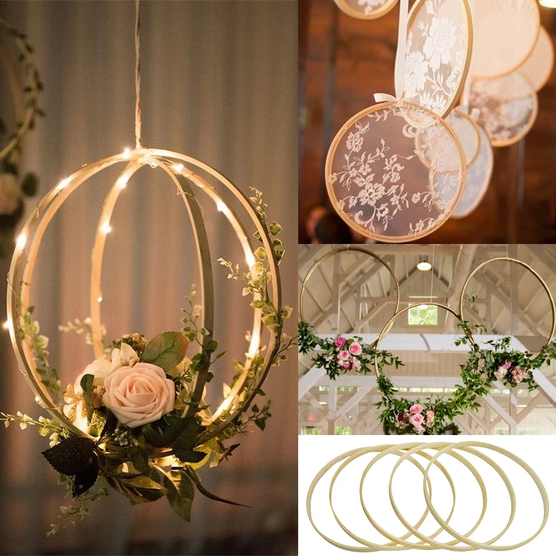 5Pcs 8-30cm Wooden Bamboo Ring Round Wreath Hoop Hanging Ornaments Wedding Decoration DIY Dream Catcher Making Supplies For Home