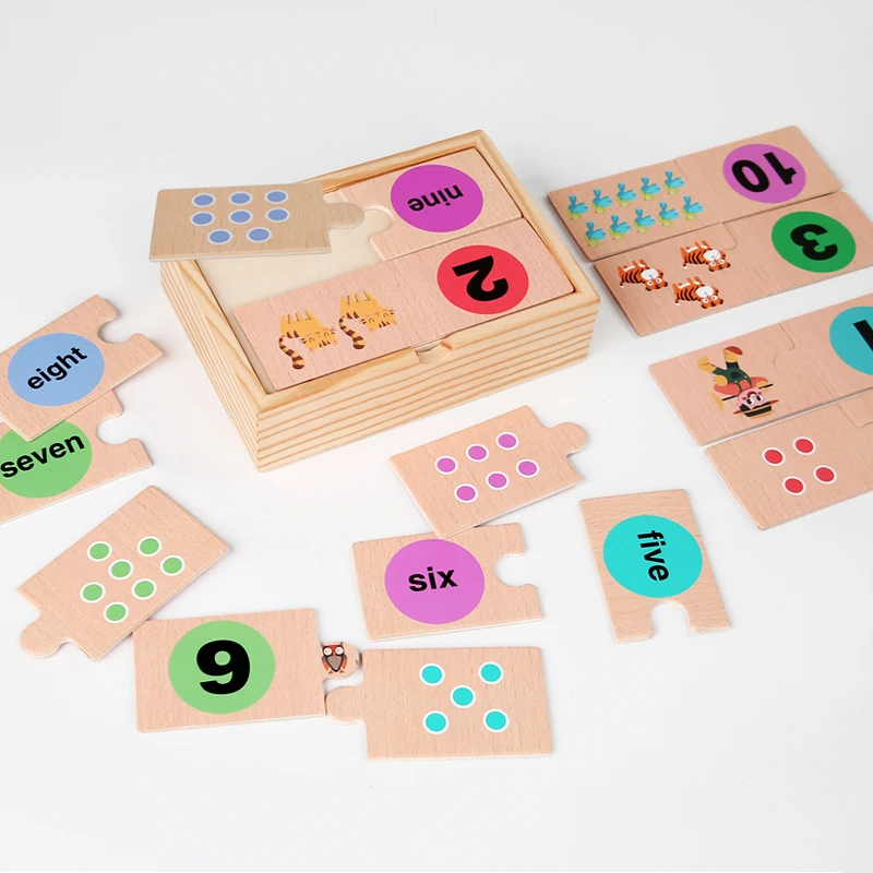ไม้จํานวนปริศนาจับคู่ของเล่น Montessori การศึกษารูปแบบดิจิตอล Thicken บล็อกเกมสําหรับเทศกาลเด็กของขวัญของเล่น