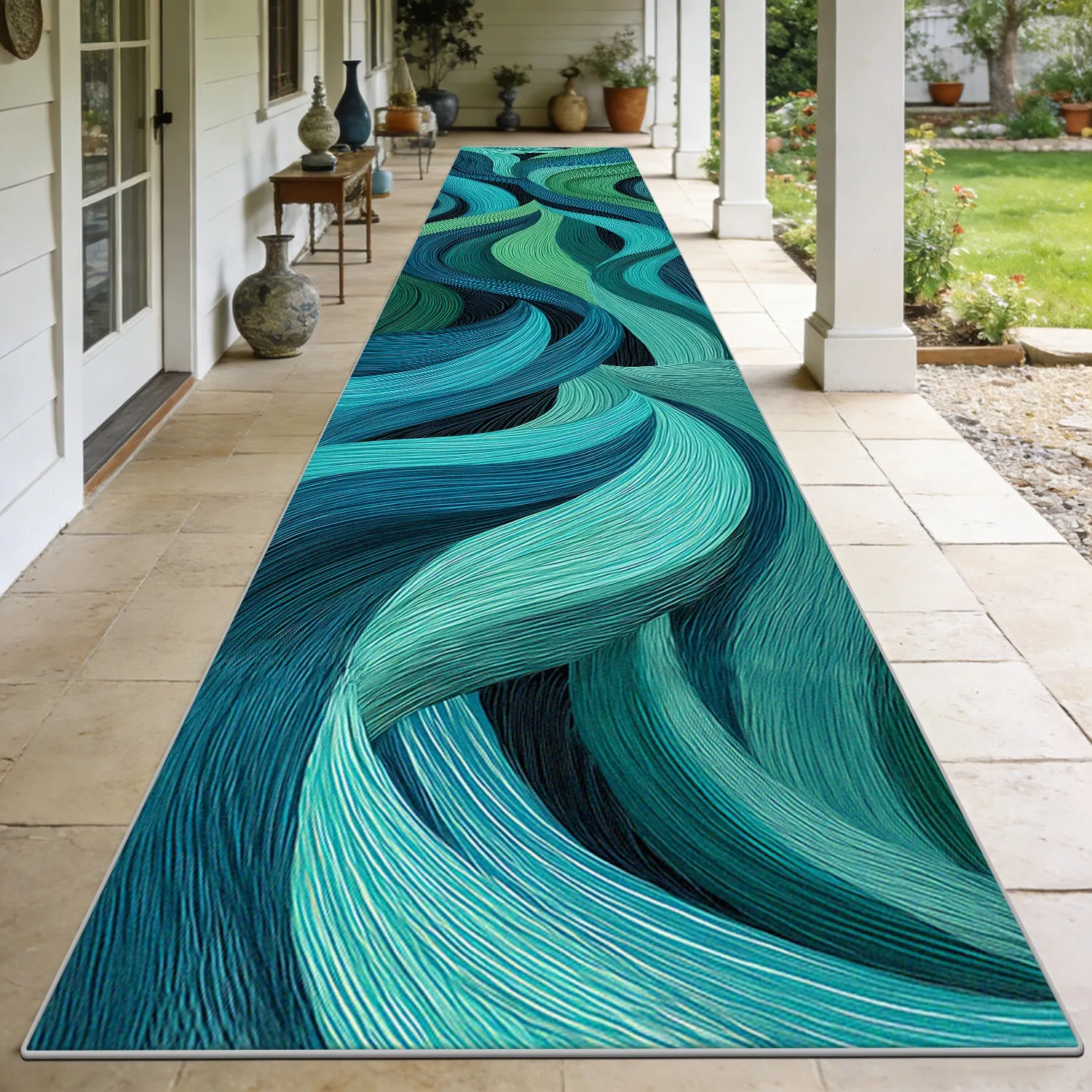 Green Color European Style Abstract Pattern Runner Carpet Non-slip Washable Rug Decoration Passageway Lint-free Mat Customizable