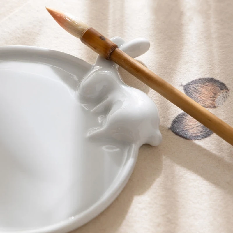 Moon Rabbit Ceramic Palette Chinese Painting Palette Penholder Jade Rabbit Ink Slab Pen licking Painting Art Paint Disks