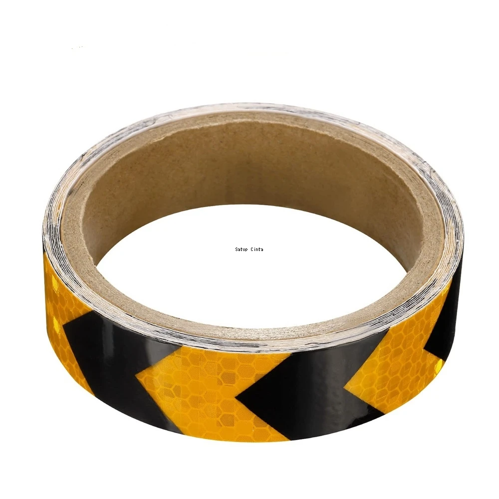 2.5cm*5m Reflective Bicycle Stickers Black-Yellow Arrow Waterproof Adhesive Safety Warning Tapes Outdoor Reflectors For Trucks