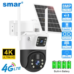 Smar 4K 8MP Solar Camera 4G SIM Security Outdoor Dual Lens Recording Humanoid Tracking Color Night Vision PTZ Cam Built Batterys