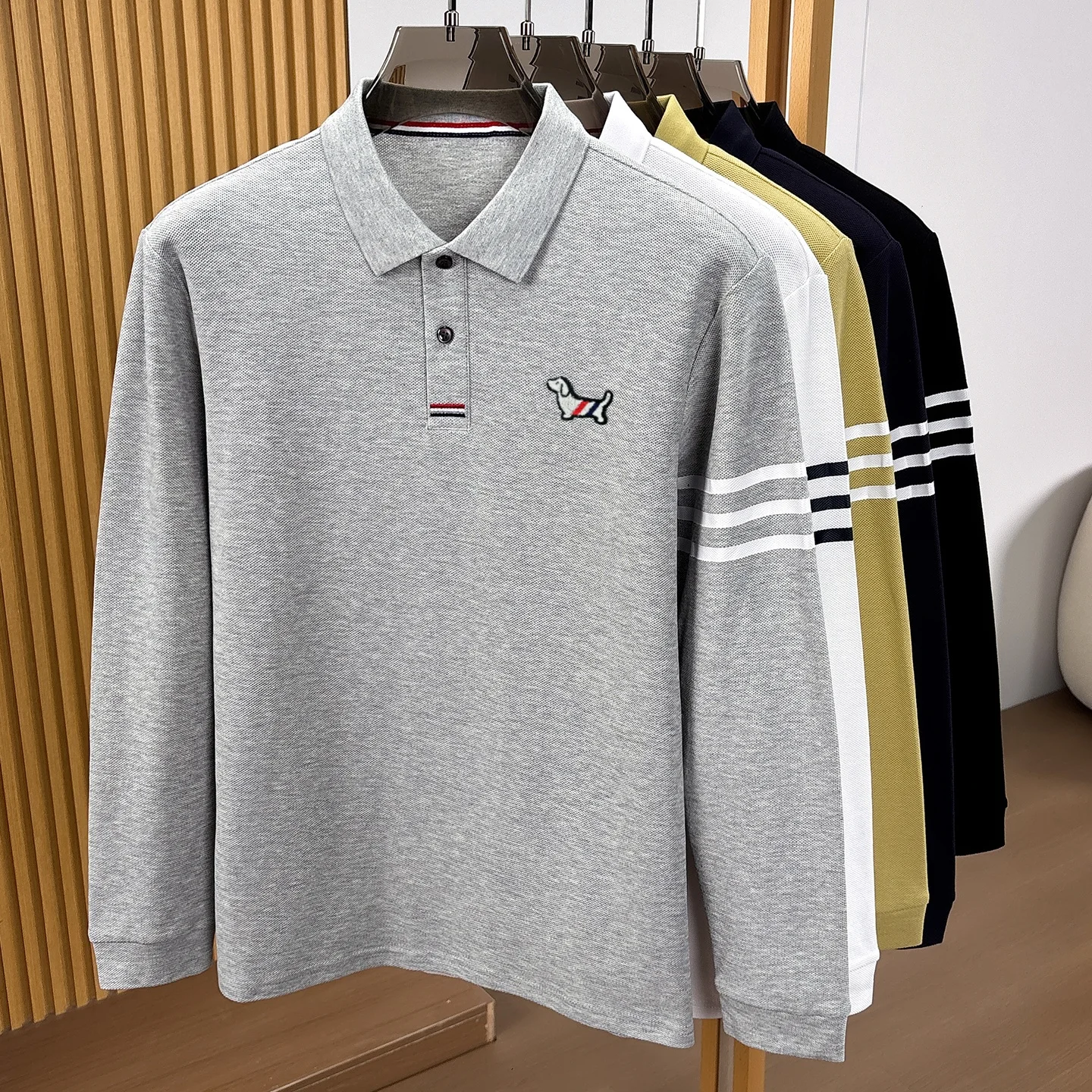 Hochwertige 100% Baumwolle Langärmel Polo Shirt Mode Marke Männer neue Cartoon Welpen Stickerei Komfort Herbst Casual Streifen T-Shirt – Detail 3
