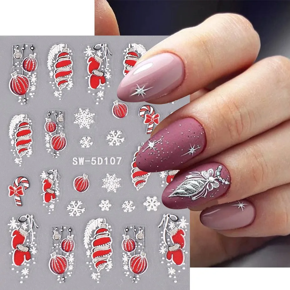 2023 New Christmas Nail Sticker Cartoon Elk Snowflake Christmas Ball Lantern Embossed Back Adhesive SA18