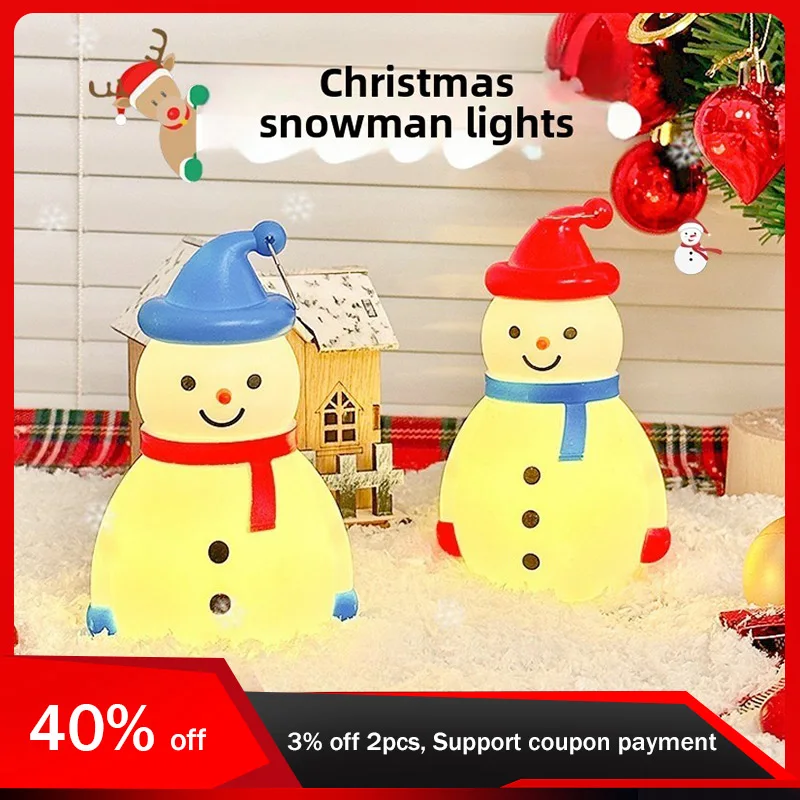 

12cm/4.72in Christmas Snowman Night Light Winter LED Creativity Cartoon Lamp Holiday Party Supplies Room Decoration Model Gifts
