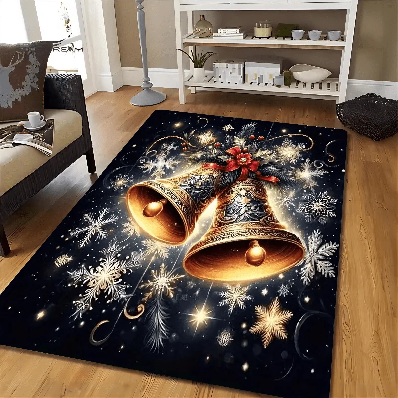 Small Bell Christmas Rectangular Rug Washable Mat For Living Room Bedroom Game Room Indoor Home Decor