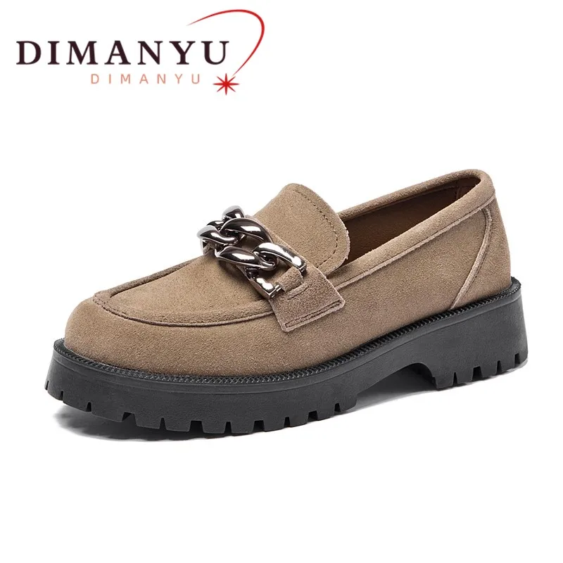 

Platform Loafers Women Suede Genuine Cow Leather Chain British Style Women Spring Shoes Large Size 41 42 Slip-On Shoes Ladies