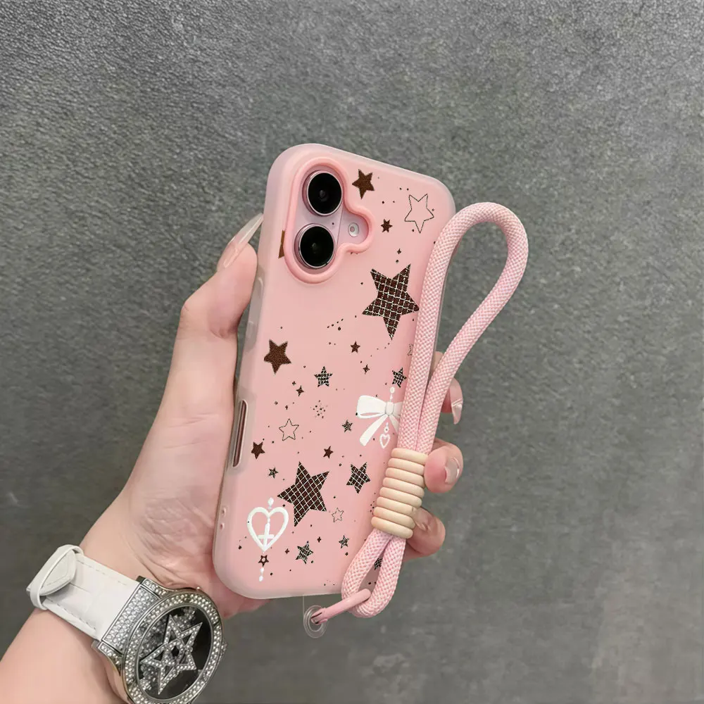 Plaid Star Korean Lanyard Phone Case For iPhone 17 15 14 16 13 12 11 Pro Max14 7 8 15 16 Plus XS XR SE 16 15 Wrist Strap Cover view 4