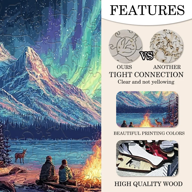 Aurora Snow Scene Wooden Jigsaw Puzzle, Party Leisure and Stress Relief Game
